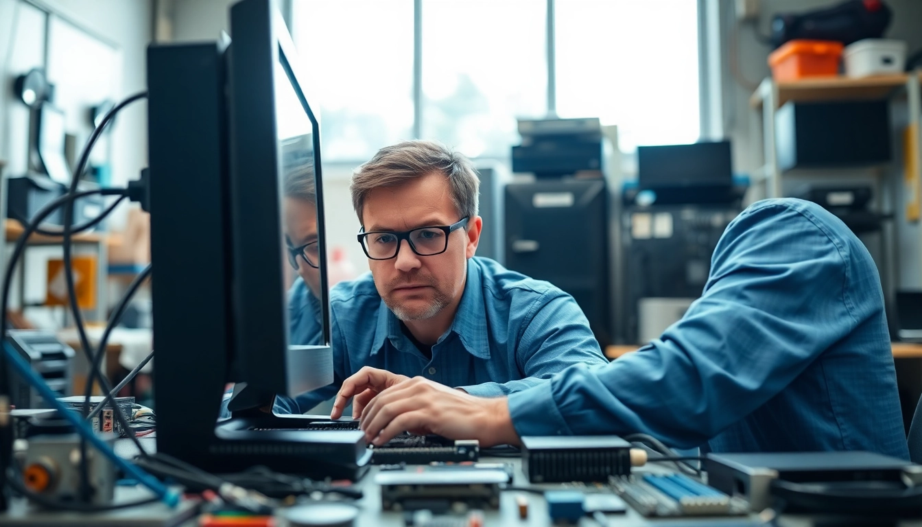 Riparazione computer settimo torinese: tecnico esperto ripara un computer in un laboratorio moderno.