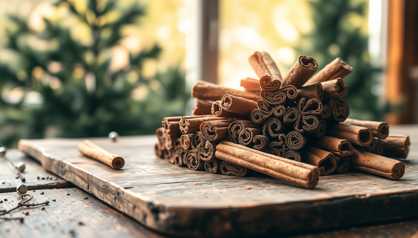 Cinnamon Bark pieces beautifully arranged on a rustic wooden table, highlighting their rich texture and color.