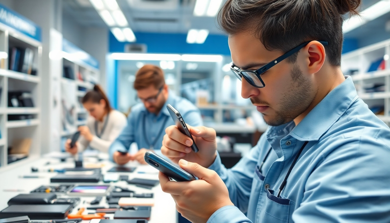 Servizio professionale di Torino riparazione cellulari con tecnici al lavoro.