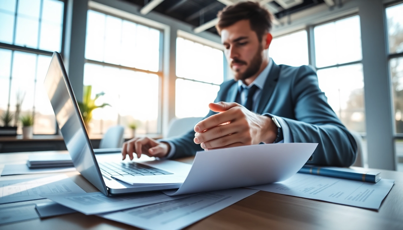 Créez votre societe commerciale en examinant des documents dans un bureau moderne.