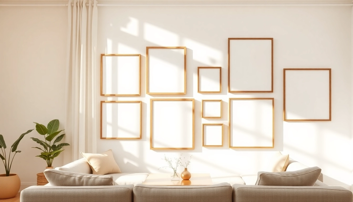 Display modern design picture frames artfully arranged in a chic gallery wall setting.