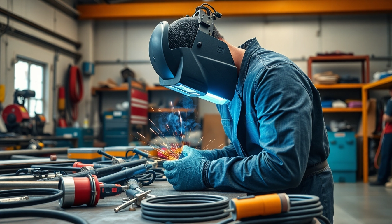 Finding reliable welding supplies close to me in a bustling industrial workshop environment.