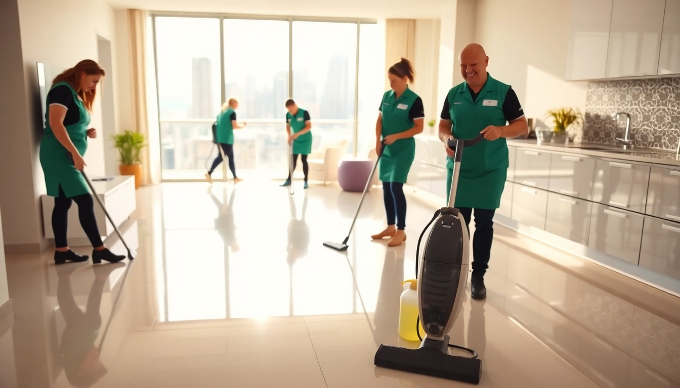 Expert bond cleaning brisbane team tidying a bright apartment with sparkling surfaces.