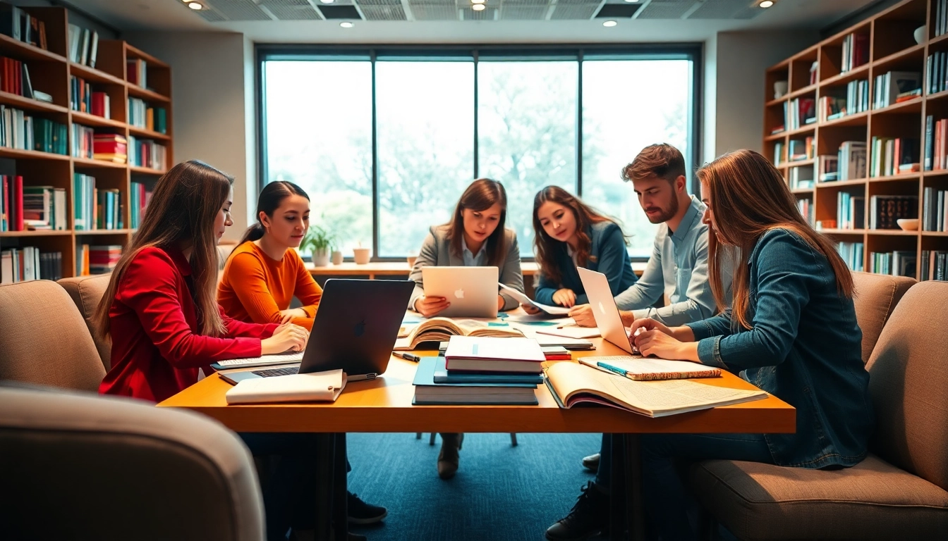 CIPD assignment help UK depicted in a vibrant study environment with students collaborating on assignments.