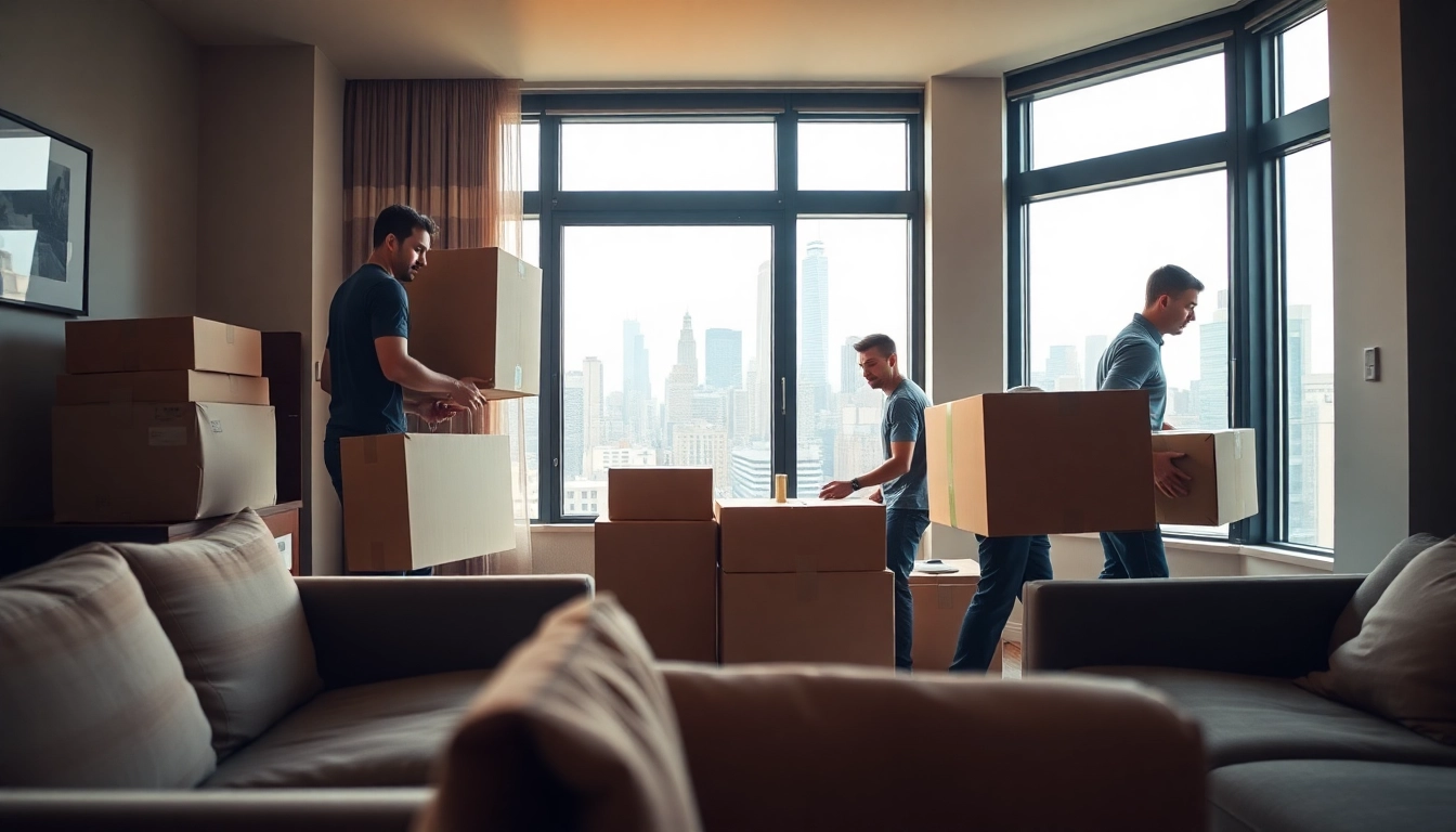Moving company NYC team efficiently packing furniture during a city relocation.