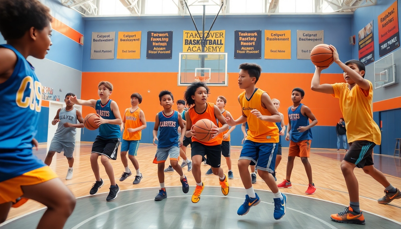 Children training hard at Takeover Basketball Academy during an exciting basketball practice session.