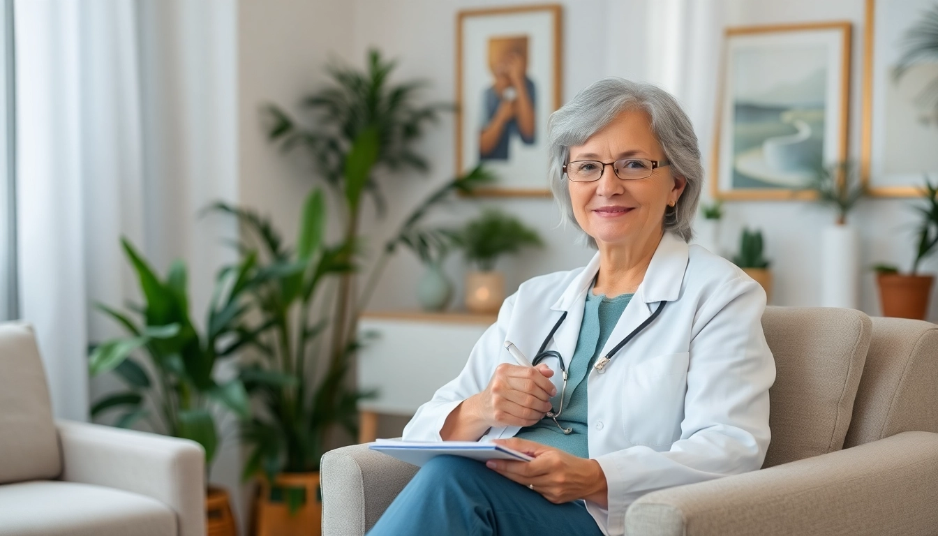 Therapist offering support in a warm office for dealing with depression.