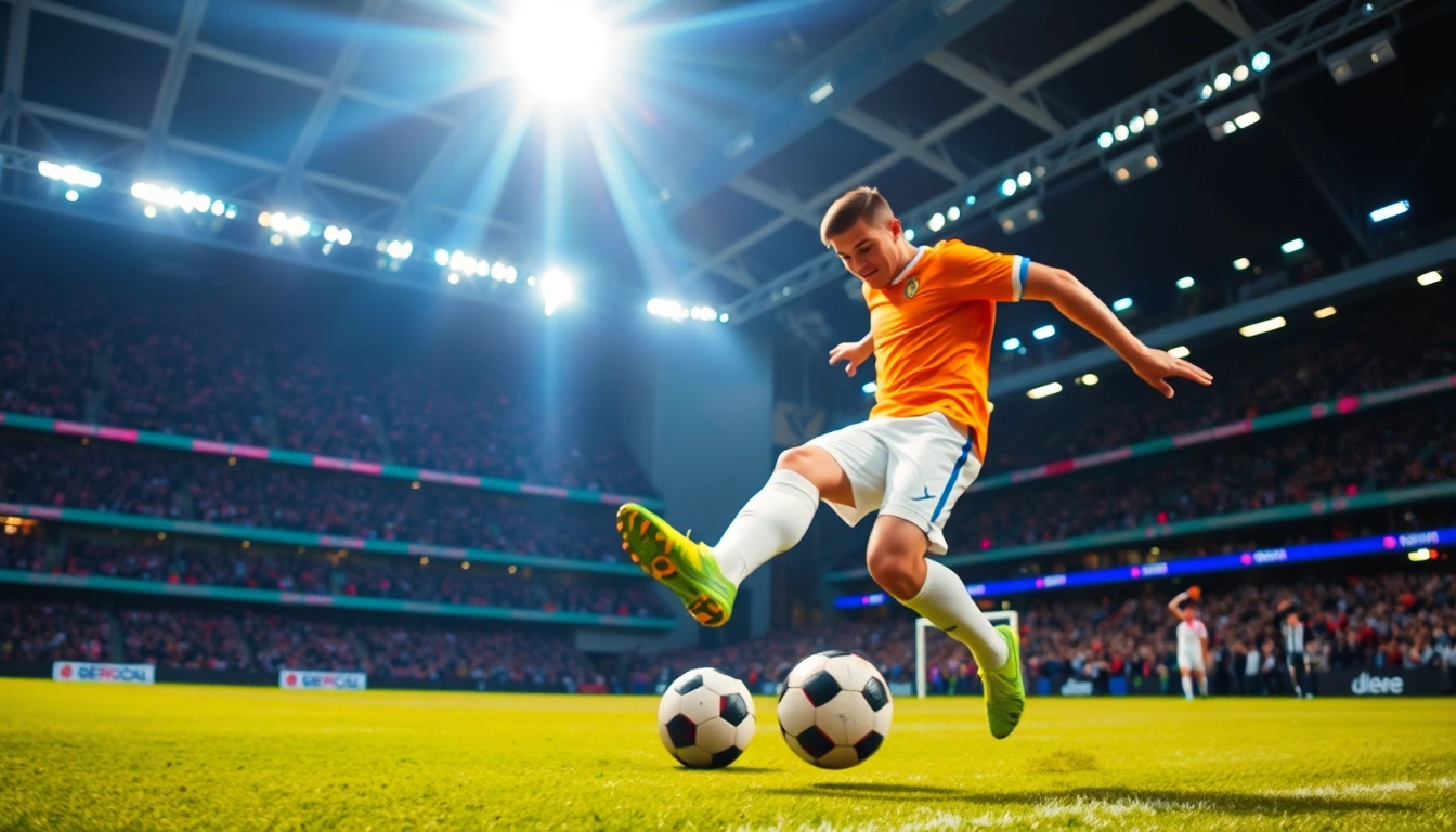 Situs judi bola players enjoying an exciting soccer match experience in a vibrant stadium setting.