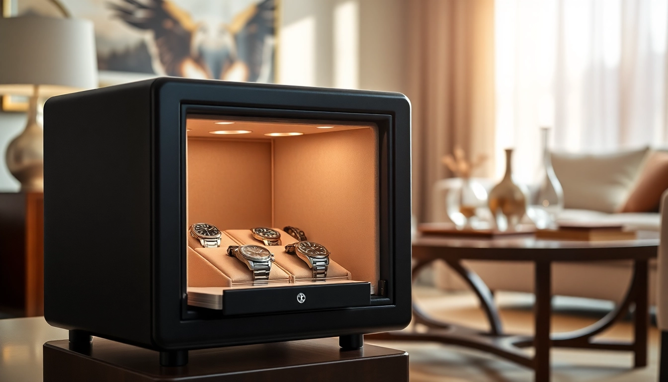 Showcase your valuable collection in a secure watch safe with elegant velvet displays.