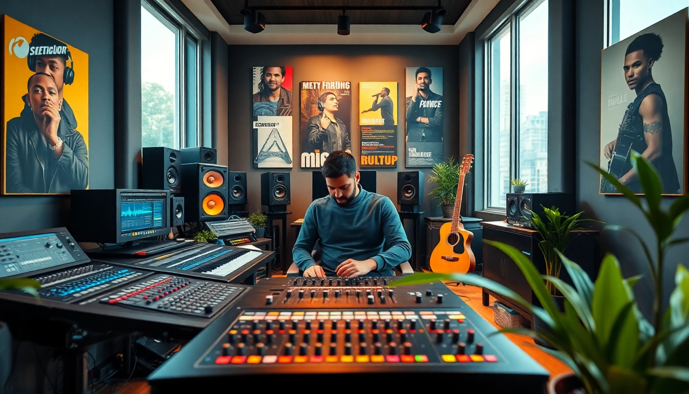 Engaging in music pitching within a professional studio setting, showcasing creativity and technology.
