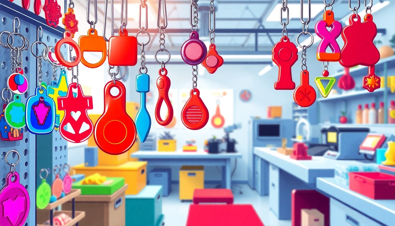 Engaging acrylic keychain maker showcasing colorful, custom designs in a bright workspace.