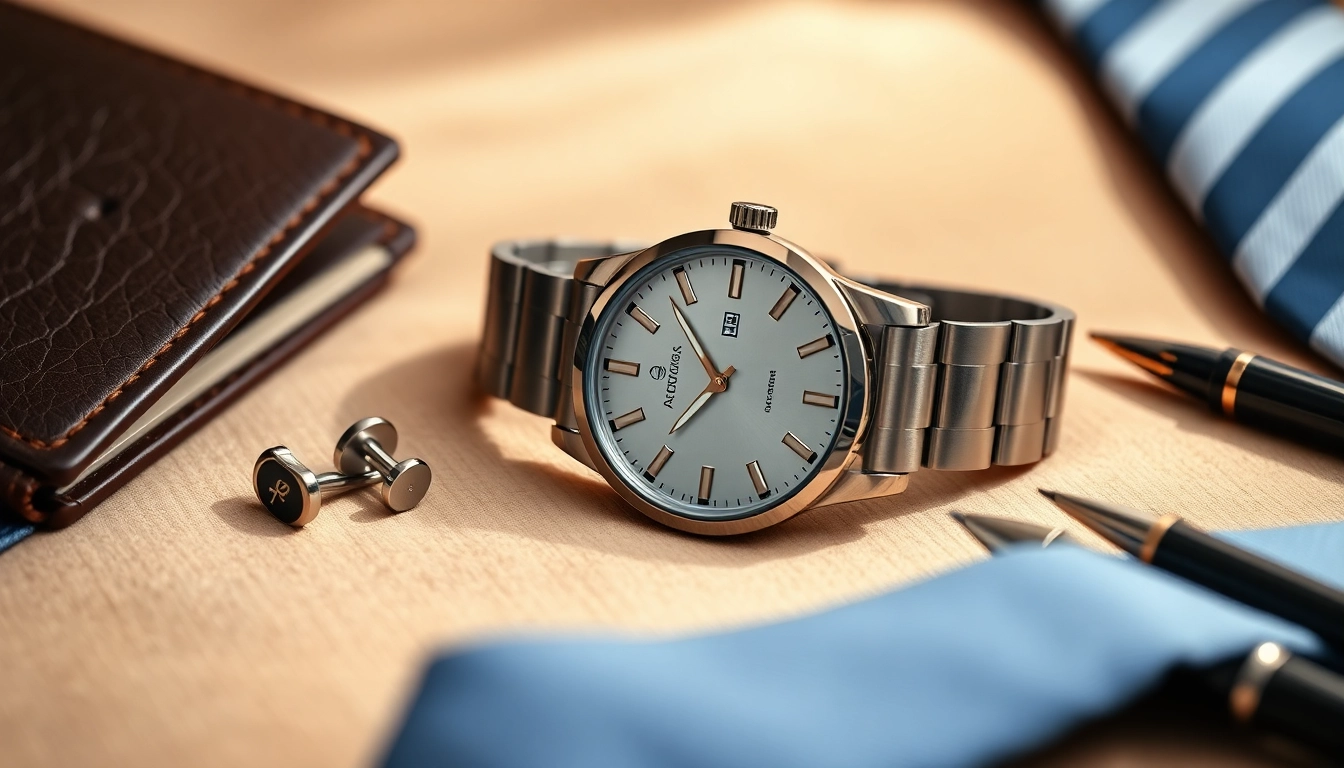 Präsentation von Herren Armbanduhren mit luxuriösen Accessoires auf weichem Hintergrund