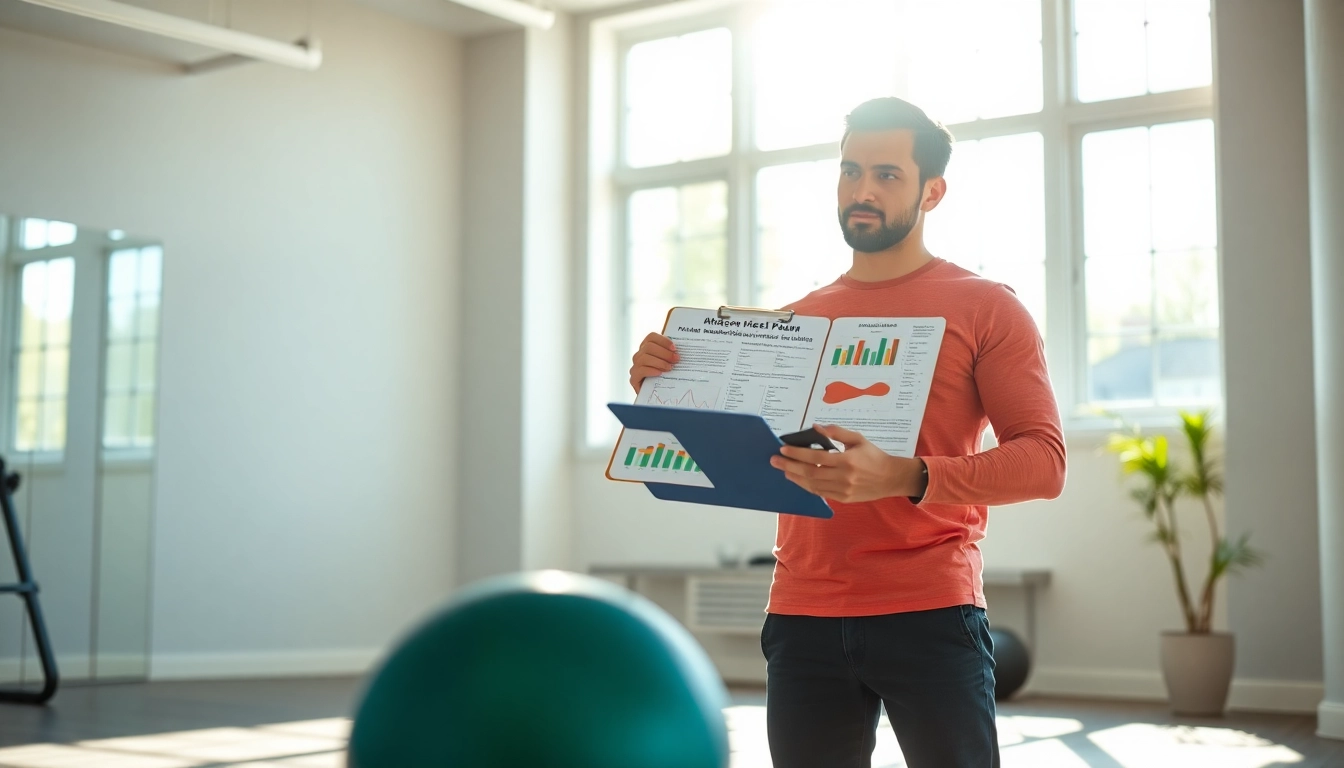 Engaging fitness coach outlines a best diet and exercise plan in a bright gym.