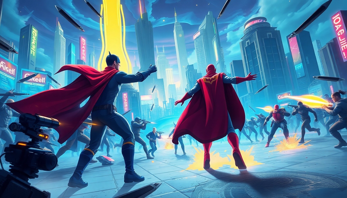 Main character battling villains in game batman138's vibrant superhero world, symbolizing adventure.