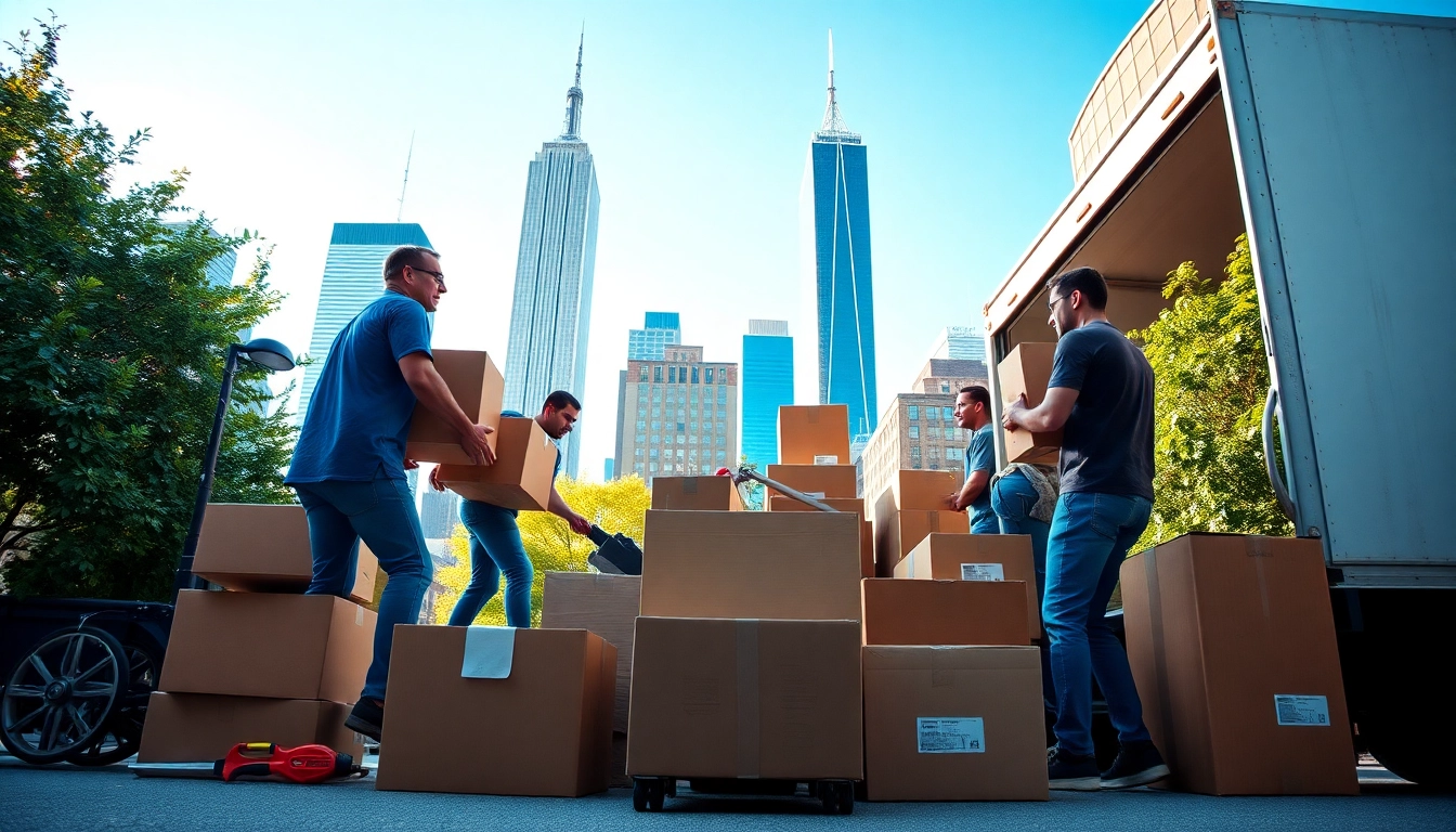Team providing efficient services of a Manhattan moving company, showcasing professionalism and urban energy.