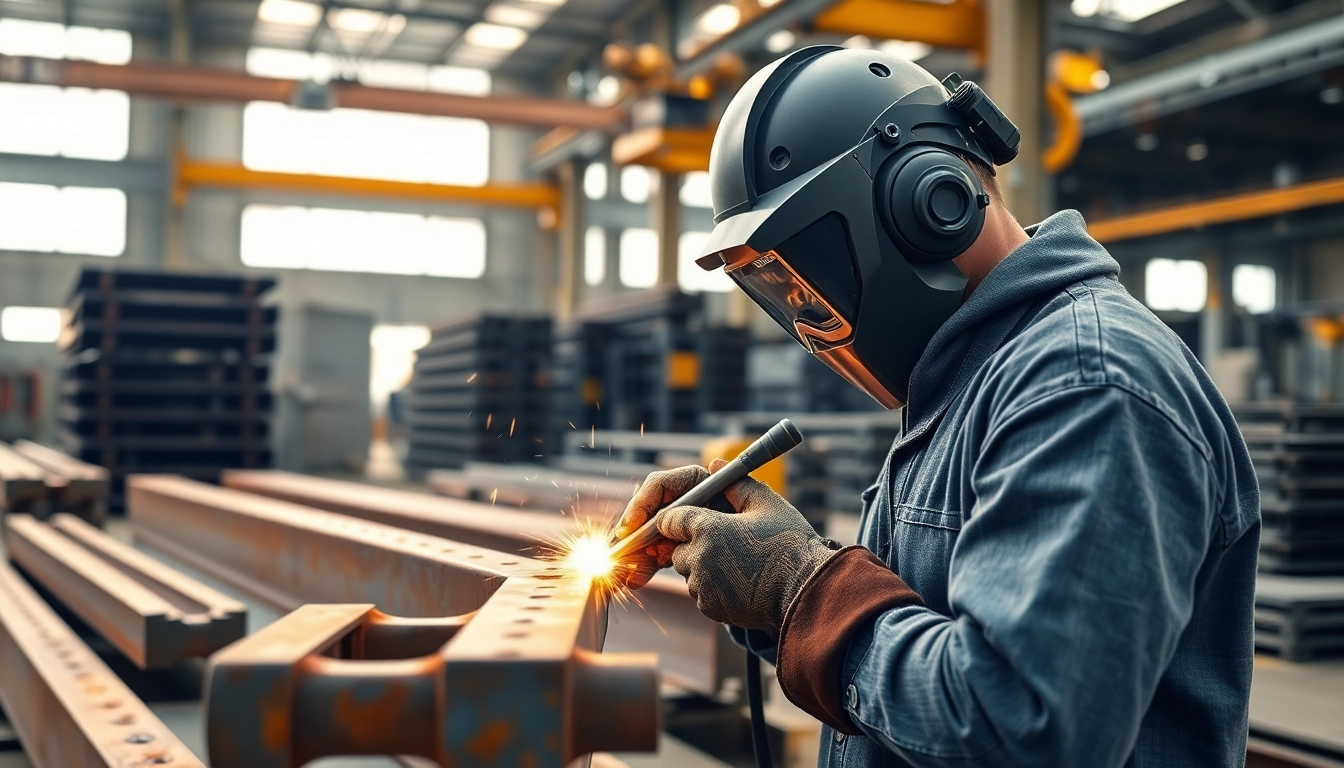 Welders engaging in structural steel welding, showcasing skills in a professional workshop.