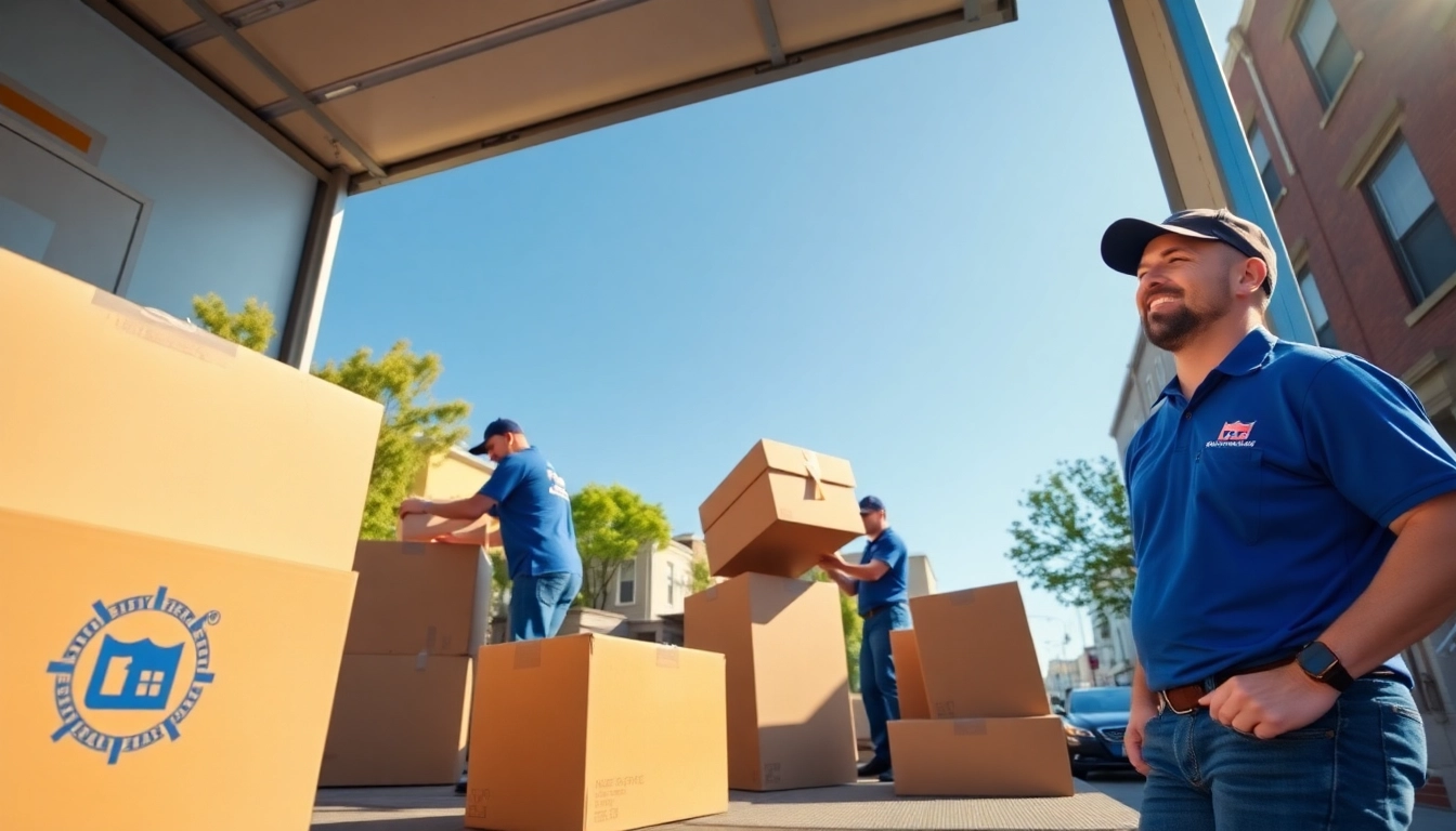Efficient Queens movers loading a truck on a sunny day in an urban setting.