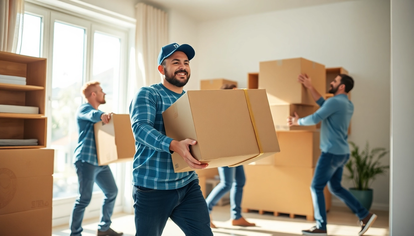 Movers Calgary transporting boxes into a new home, showcasing teamwork and professionalism.