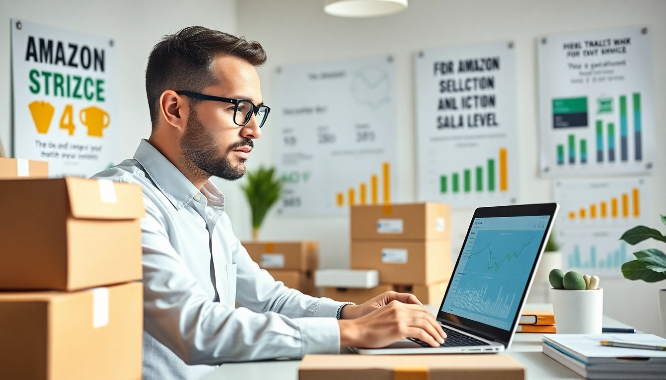 Analyze strategies for fba wholesale in a bright workspace with charts and products.