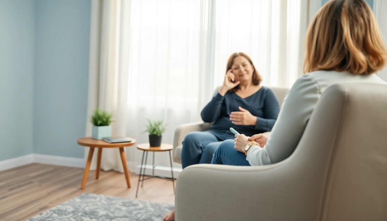 Addressing depression through therapy in a serene office environment with warm lighting.